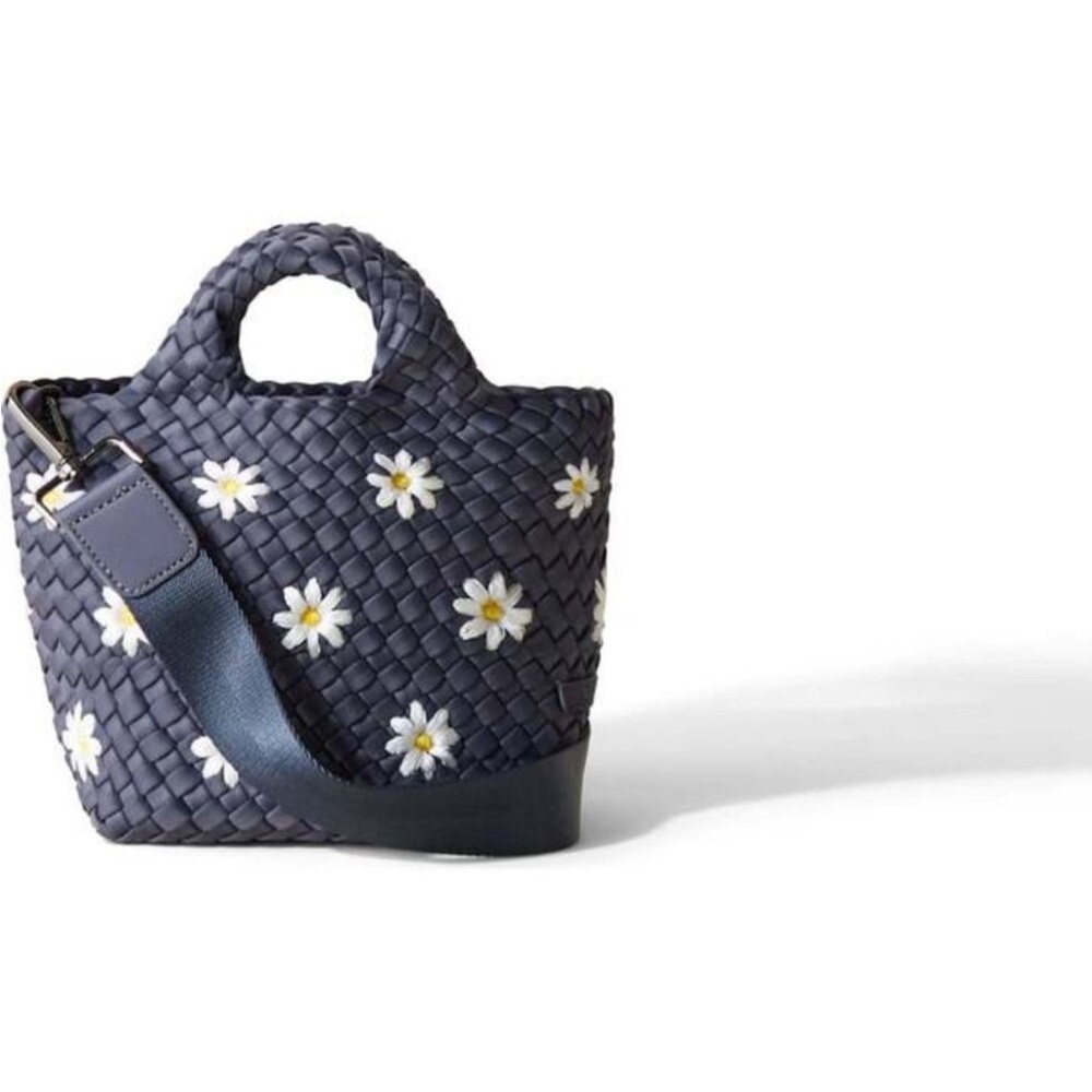 Naghedi Gray Woven Tote Bag with Floral Accents